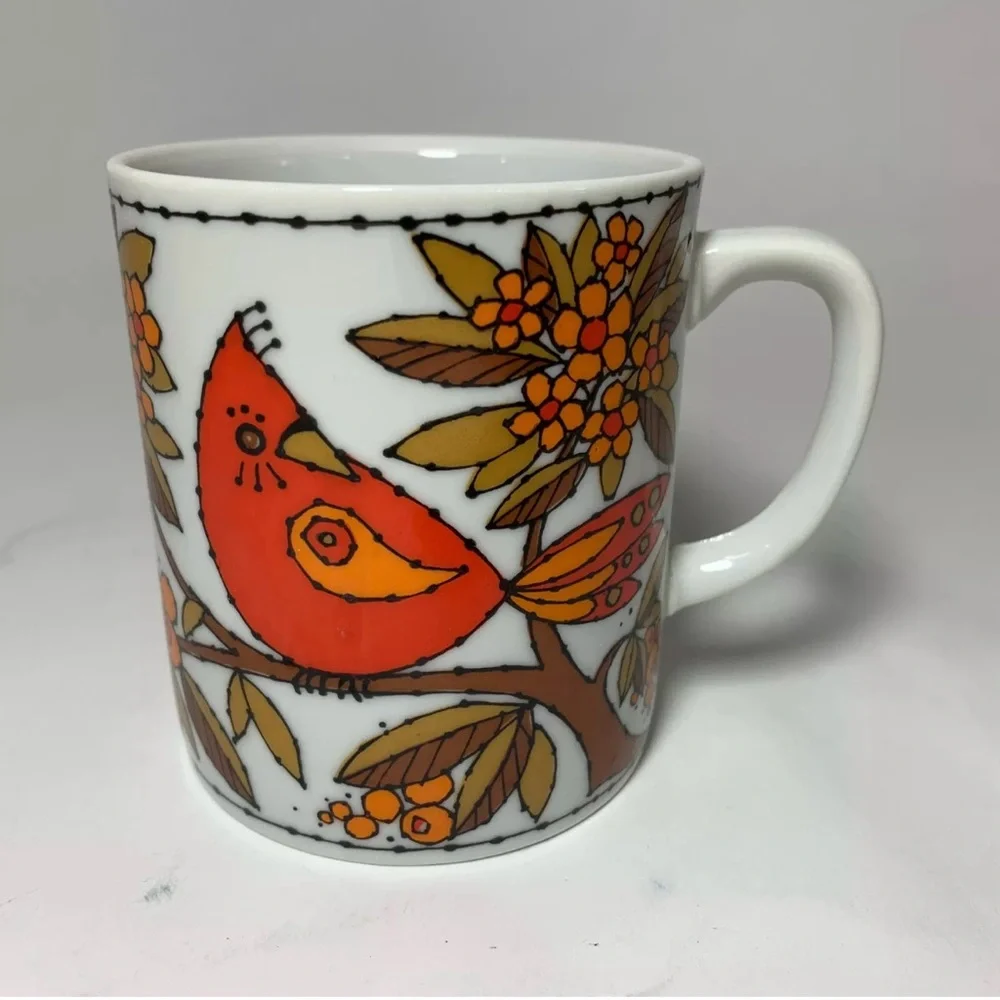 Vintage Howard Holt Japan Ceramic Mug with Orange Bird Design 70’ style MCM - Picture 1 of 6
